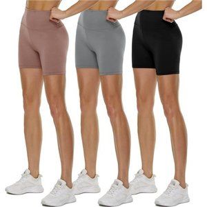 3 Pack High Waisted Biker Shorts for Women 5" Buttery Black Workout Yoga Sports